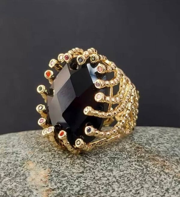 Anillo Black Agate, Rainbow Persian Jade, Joyería Luison