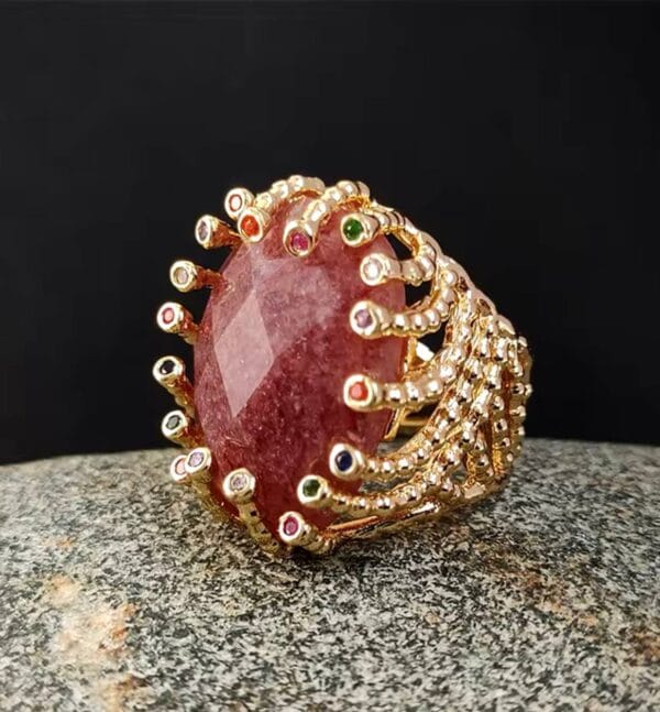 Anillo Strawberry Quartz, Rainbow Persian Jade, Joyería Luison