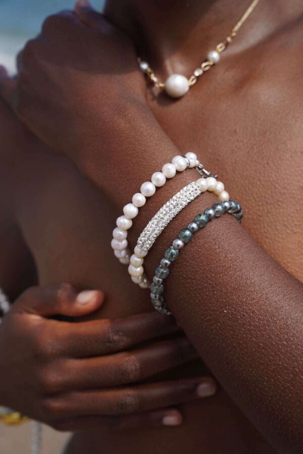 Brazalete de Perlas con Cierre de Plata 925 Blue Love, Joyería Luison