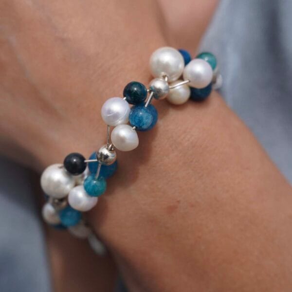 Brazalete Conjunto de Plata y Perlas Marinas, Joyería Luison