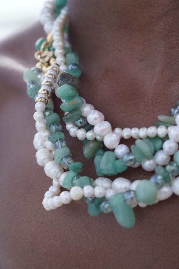 Conjunto Evolución de Perlas Marinas y Ágata Turquesa, Joyería Luison