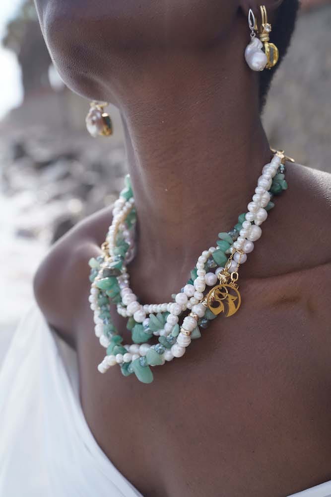 Conjunto Evolución de Perlas Marinas y Ágata Turquesa, Joyería Luison