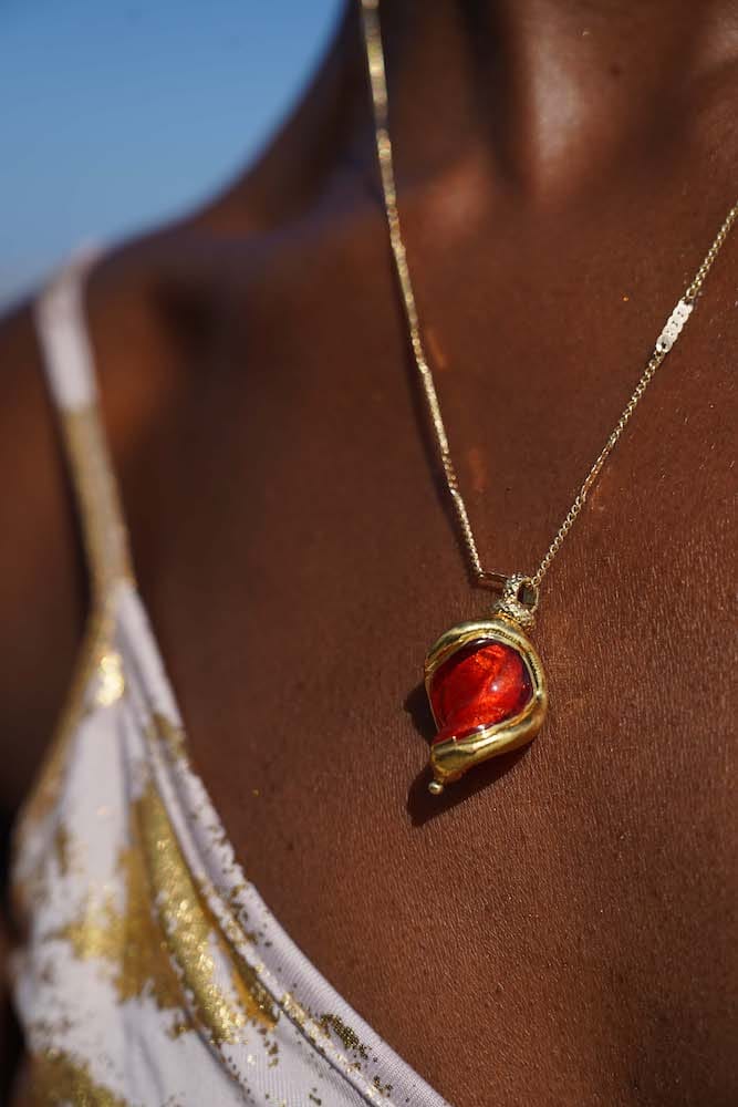 Collar Torbellino de Amor Ágata Roja y Oro 18k, Joyería Luison