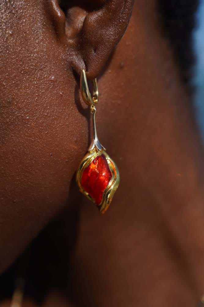 Pendientes Torbellino de Amor Ágata Roja y Oro 18k, Joyería Luison