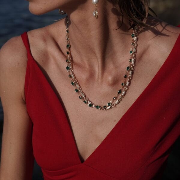 Collar Fusión Plata y Cristales Esmeralda, Joyería Luison