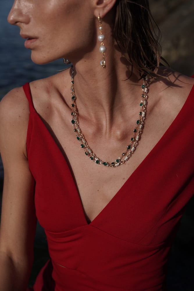 Collar Fusión Plata y Cristales Esmeralda, Joyería Luison