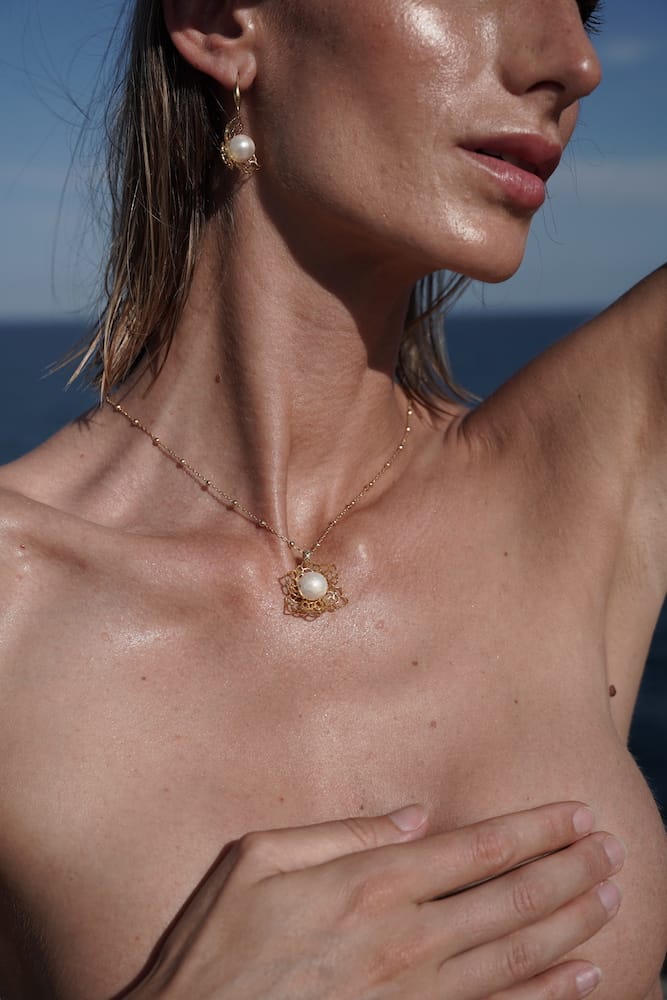 Collar Selena de Plata 925 y Perla Natural en Oro 18k, Joyería Luison