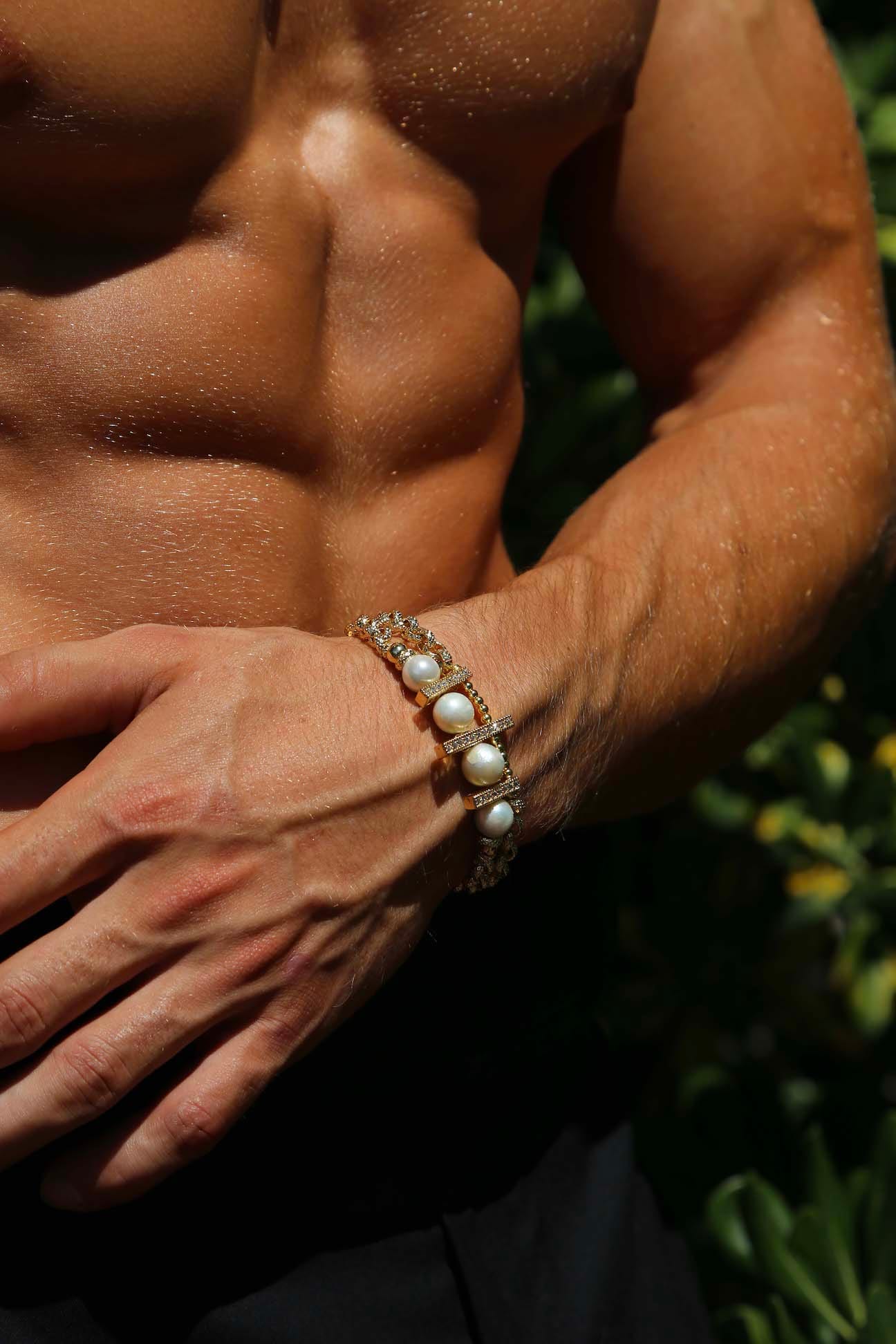 Brazalete Deseo Cadenas de Plata, Oro 18K y Perlas, Joyería Luison