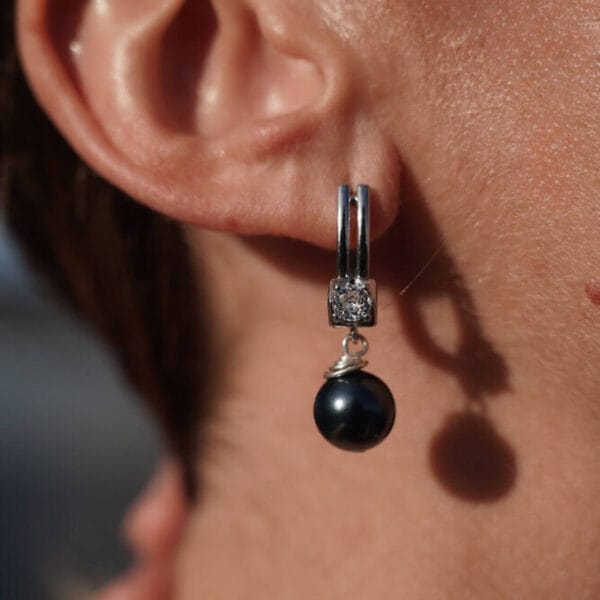 Pendientes Luz de Luna Perlas Azul Oscuro y Plata 925, Joyería Luison