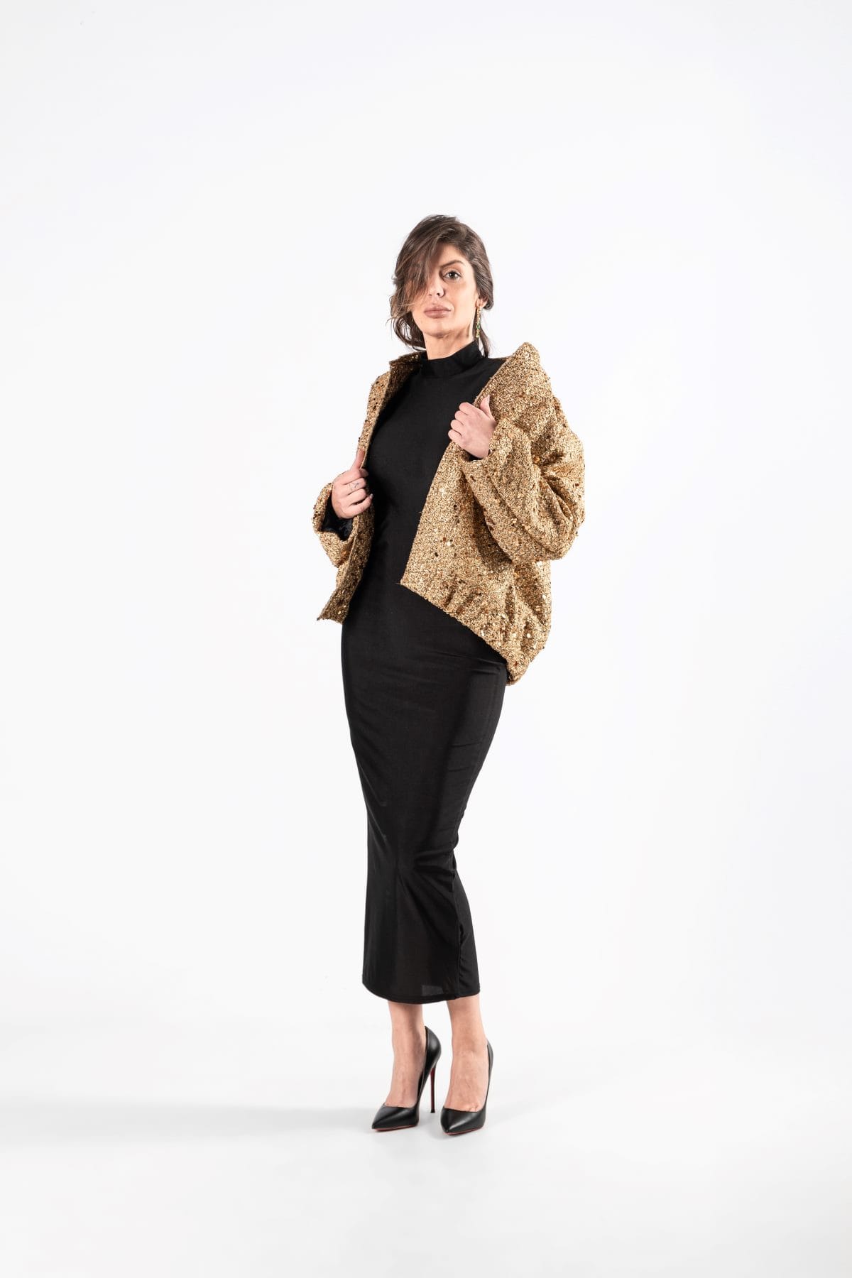 Chaqueta Bomber Dorada con Lentejuelas, Luison