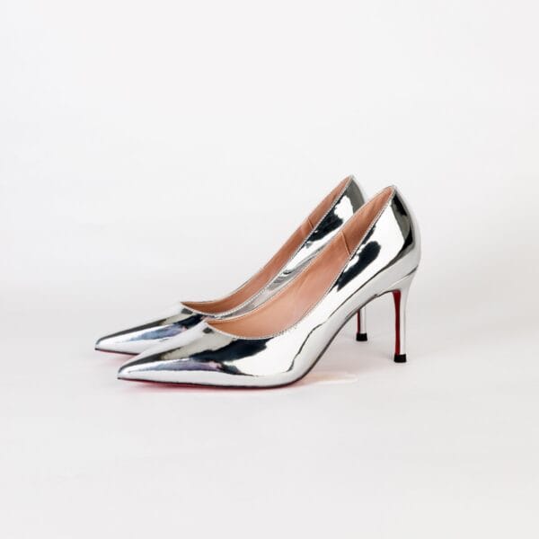 Tacones Altos Plateados de Cuero Lacado para Mujer, Luison