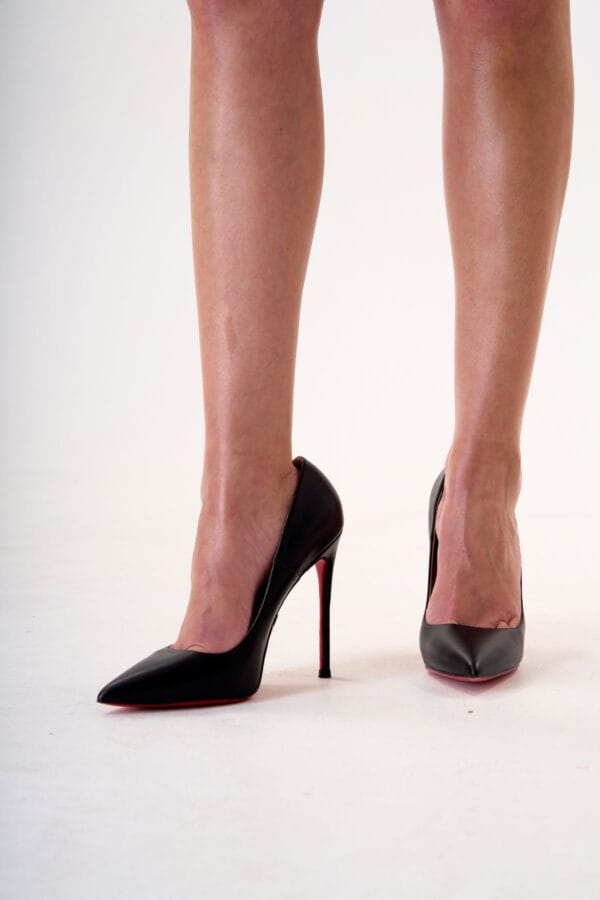 Tacones Negros de Cuero con Suela Roja para Mujer, Luison