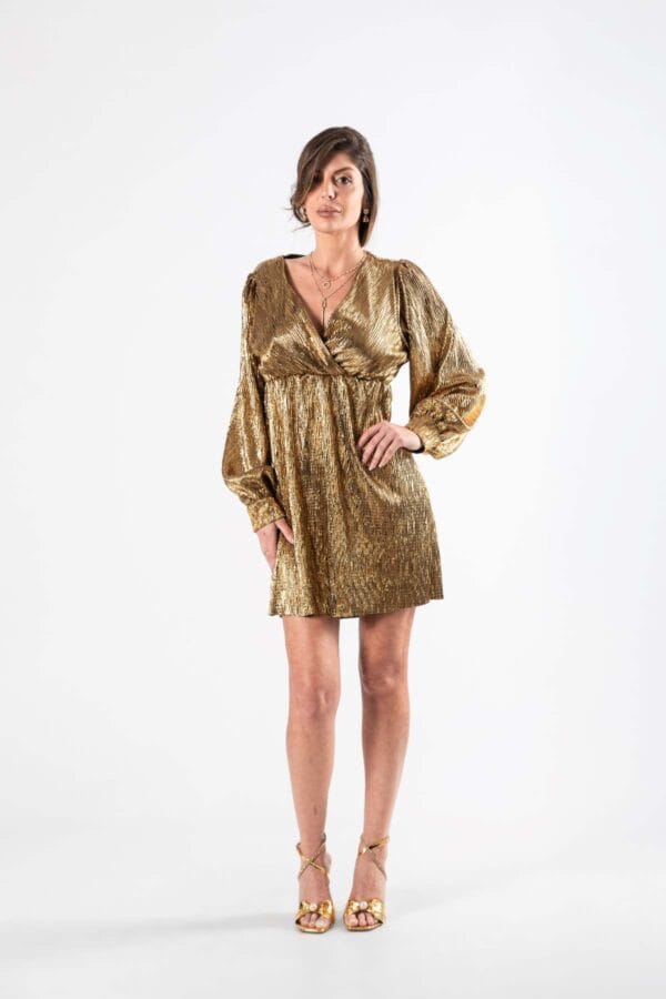 Vestido Corto Dorado Brillante, Luison