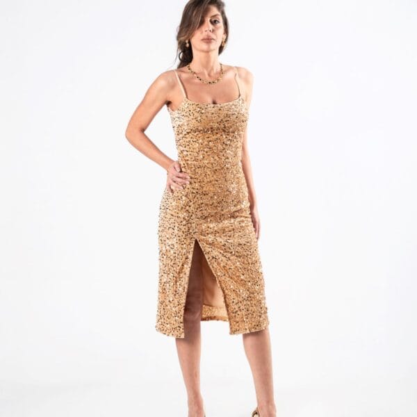 Vestido Midi Dorado Brillante de Gala, Luison