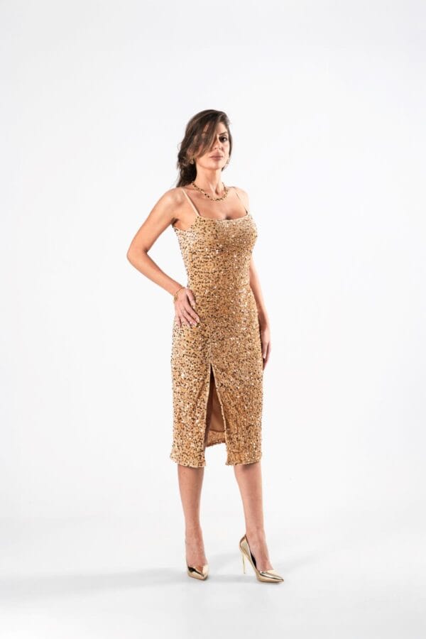 Vestido Midi Dorado Brillante de Gala, Luison