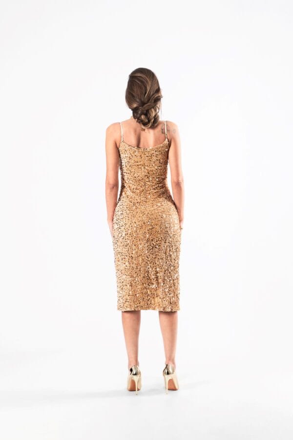 Vestido Midi Dorado Brillante de Gala, Luison