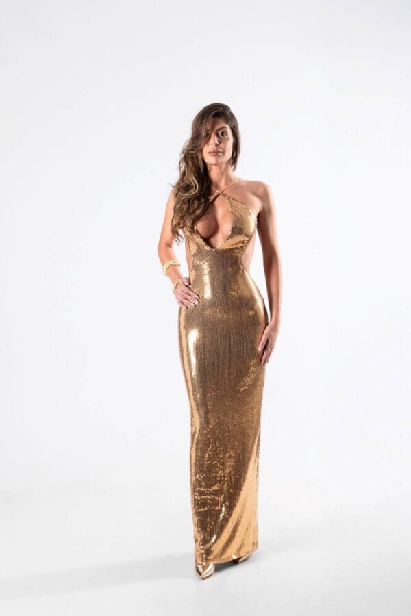 Vestido de Gala Brillante Escote Halter, Luison