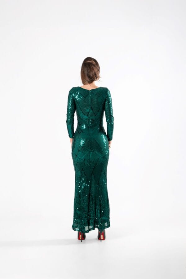 Vestido Verde con Lentejuelas y Manga Larga, Luison