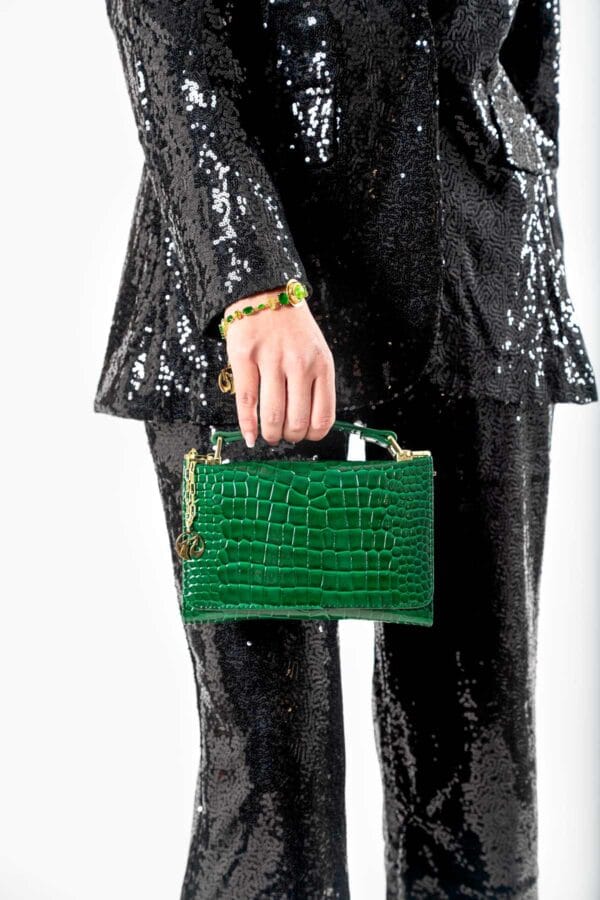 Cartera Verde Cocodrilo, Bolso de Mano Elegante, Luison