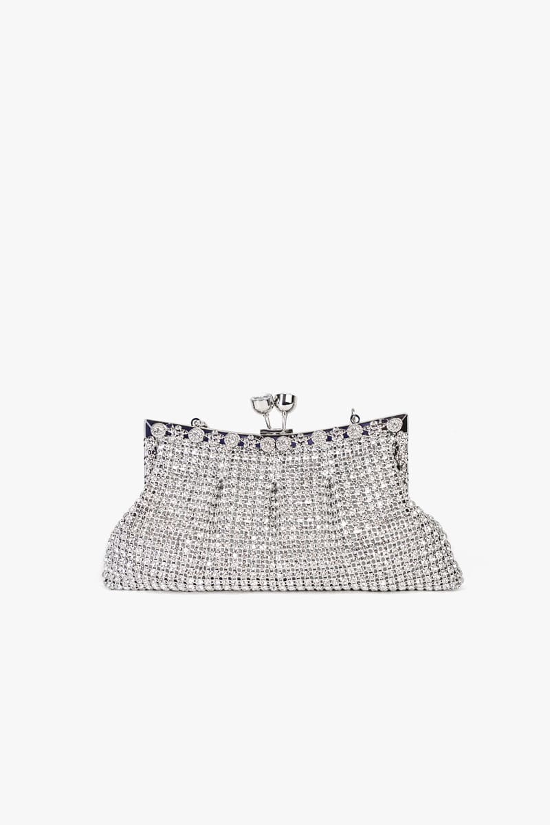 Bolso de Mano Plateado con Diamantes, Luison