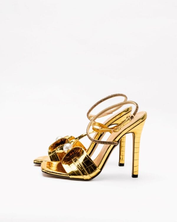 Sandalias Doradas de Cuero con Perlas para Mujer, Luison