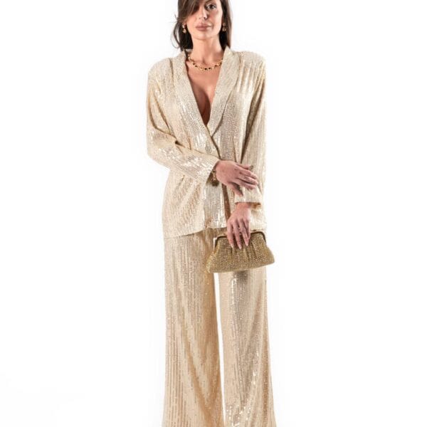 Conjunto de Traje Dorado con Lentejuelas, Luison
