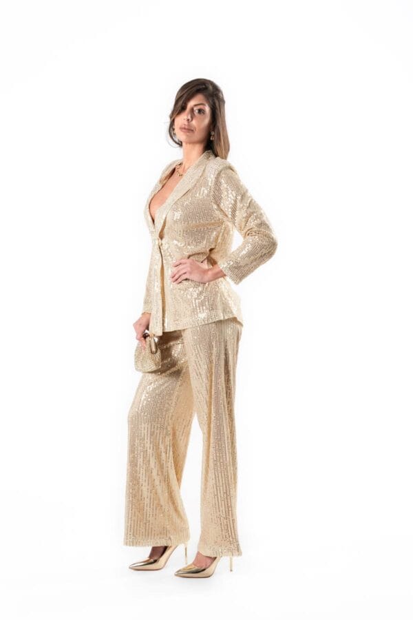 Conjunto de Traje Dorado con Lentejuelas, Luison