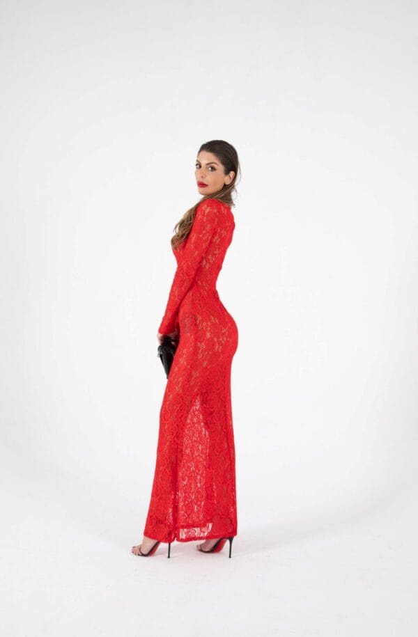Vestido Largo de Encaje Rojo Sexy para Fiesta y Noche | LUISON