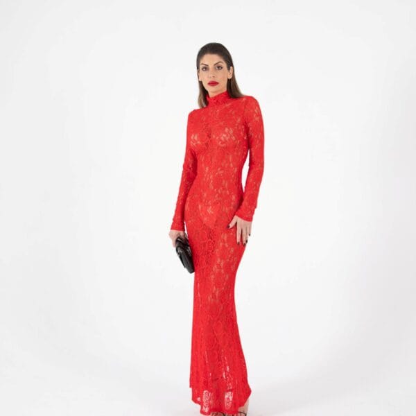 Vestido Largo de Encaje Rojo Sexy para Fiesta y Noche | LUISON