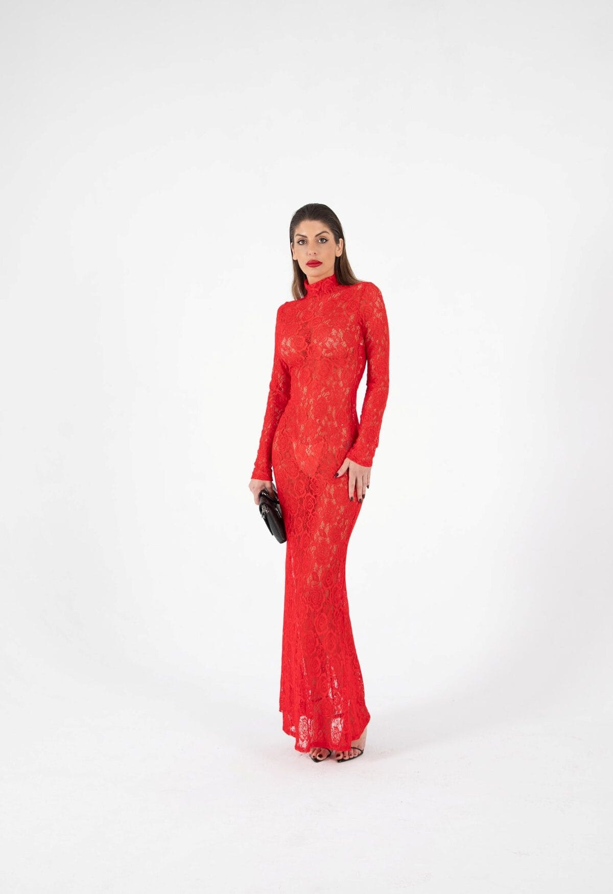 Vestido Largo de Encaje Rojo Sexy para Fiesta y Noche | LUISON