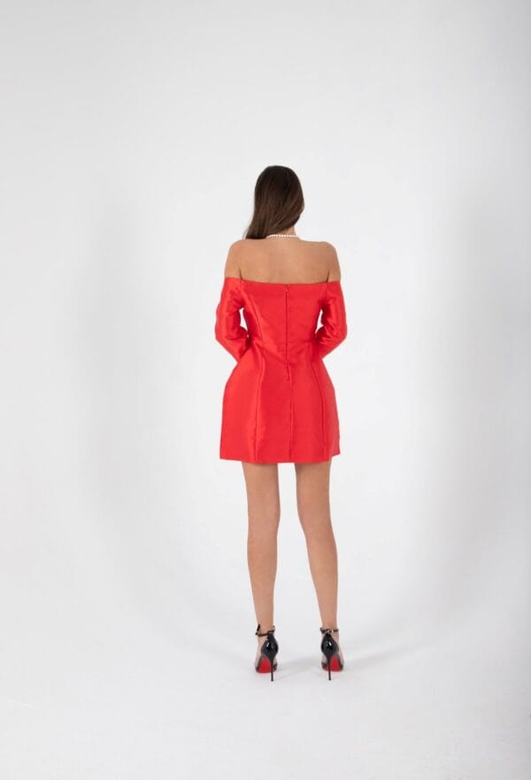 Vestido Mini Rojo Brillante de Hombros Descubiertos | LUISON
