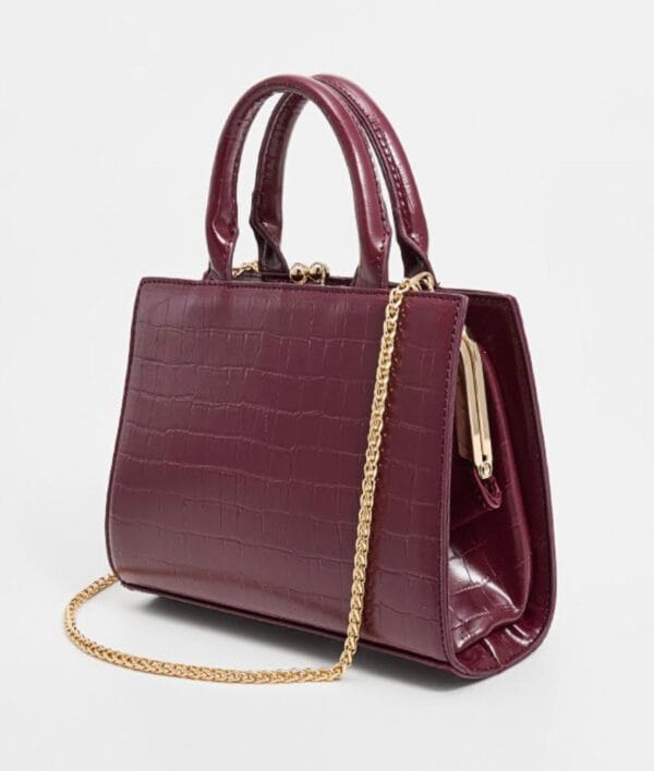 Bolso De Mano Borgoña Cocodrilo con Cadena Dorada | LUISON