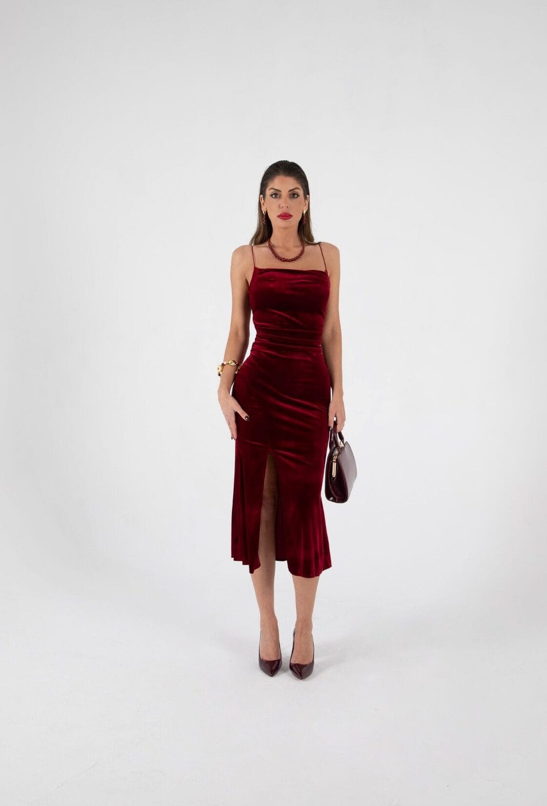 Vestido Rojo de Terciopelo Elegante Midi | LUISON