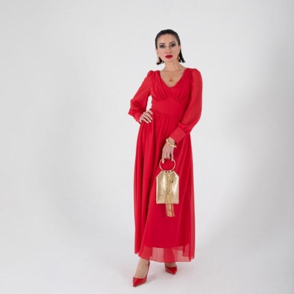 Vestido de Noche Rojo Largo de Gasa | LUISON