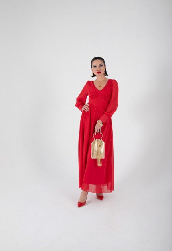 Vestido de Noche Rojo Largo de Gasa | LUISON