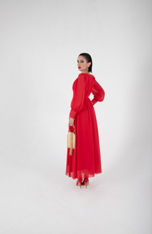 Vestido de Noche Rojo Largo de Gasa | LUISON