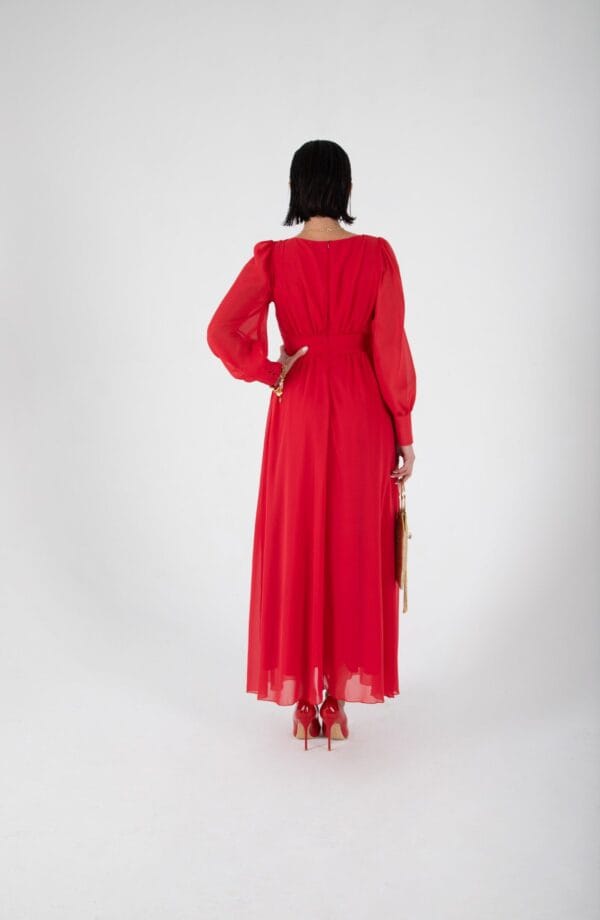 Vestido de Noche Rojo Largo de Gasa | LUISON