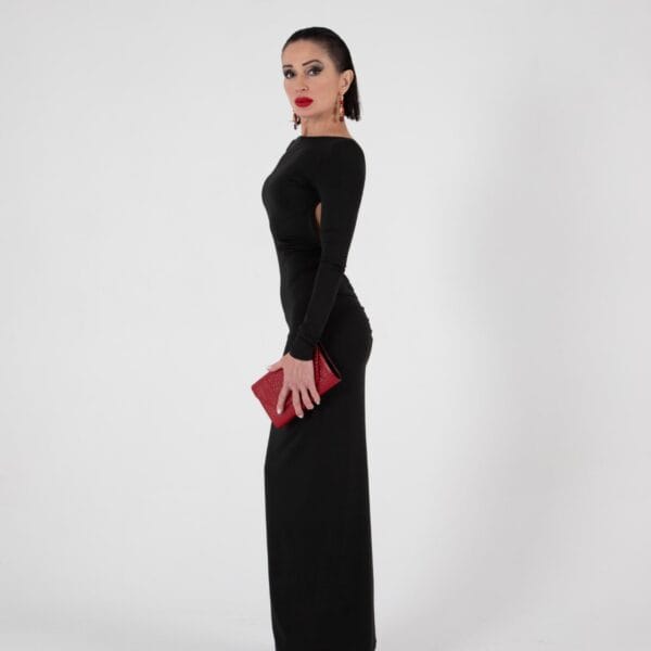 Vestido Negro Ajustado de Manga Larga con Espalda Descubierta | LUISON