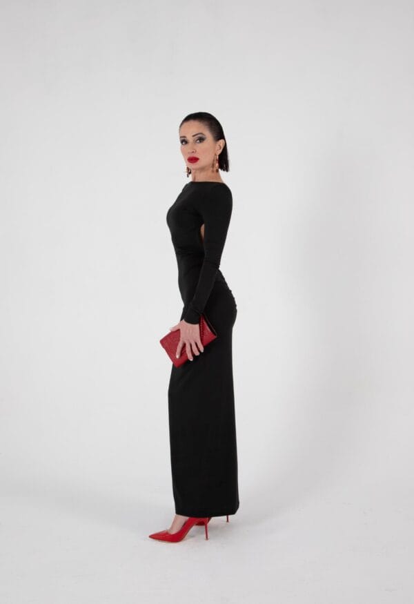 Vestido Negro Ajustado de Manga Larga con Espalda Descubierta | LUISON