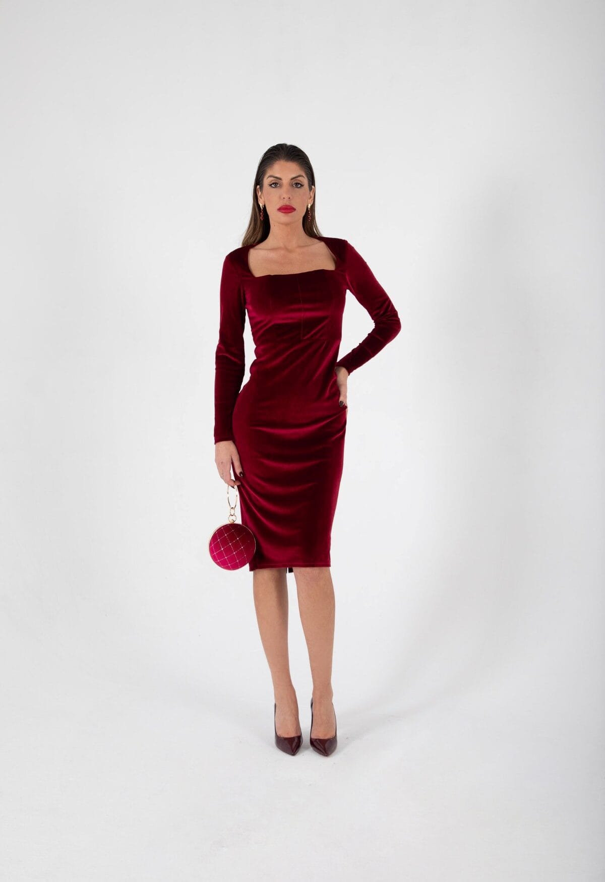 Vestido Midi de Terciopelo Vino | LUISON