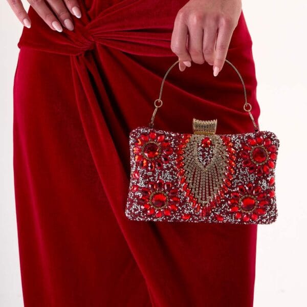 Bolso Fiesta Rubí | Clutch Elegante Pedrería Roja | LUISON