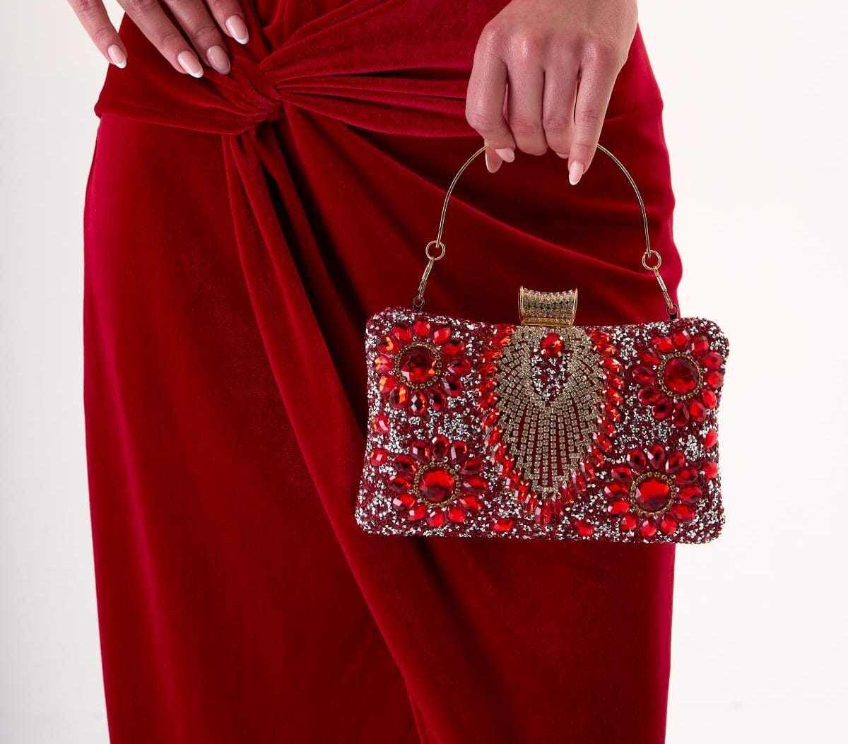 Bolso Fiesta Rubí | Clutch Elegante Pedrería Roja | LUISON