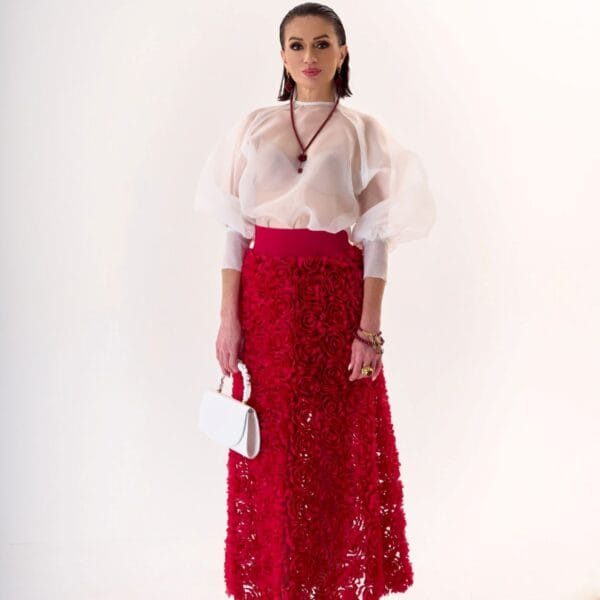 Falda Roja Larga La Rosa - Elegante Diseño 3D | LUISON