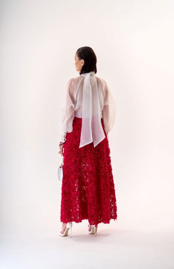 Falda Roja Larga La Rosa - Elegante Diseño 3D | LUISON