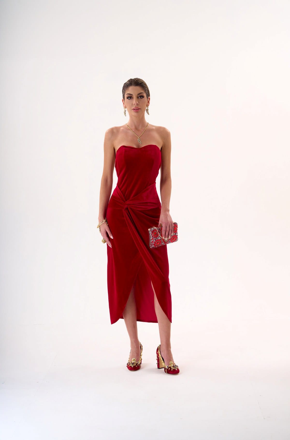 Vestido de Noche Bordo Brillante de Terciopelo | LUISON