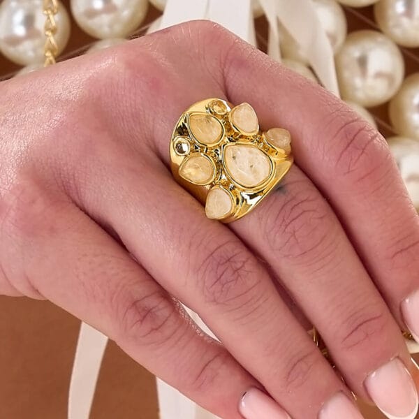 Anillo Abierto de Ágata Blanca Gold