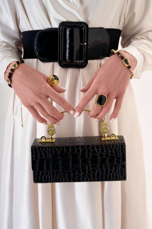 Bolso Caja | Diseño Elegante Patrón Cocodrilo con Herrajes Dorados | LUISON