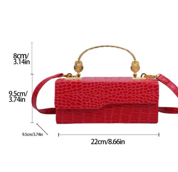 Bolso Caja Rojo | Diseño Elegante Patrón Cocodrilo con Herrajes Dorados | LUISON