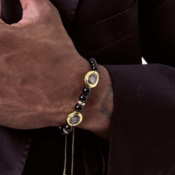 Brazalete Murano y Obsidiana Gold