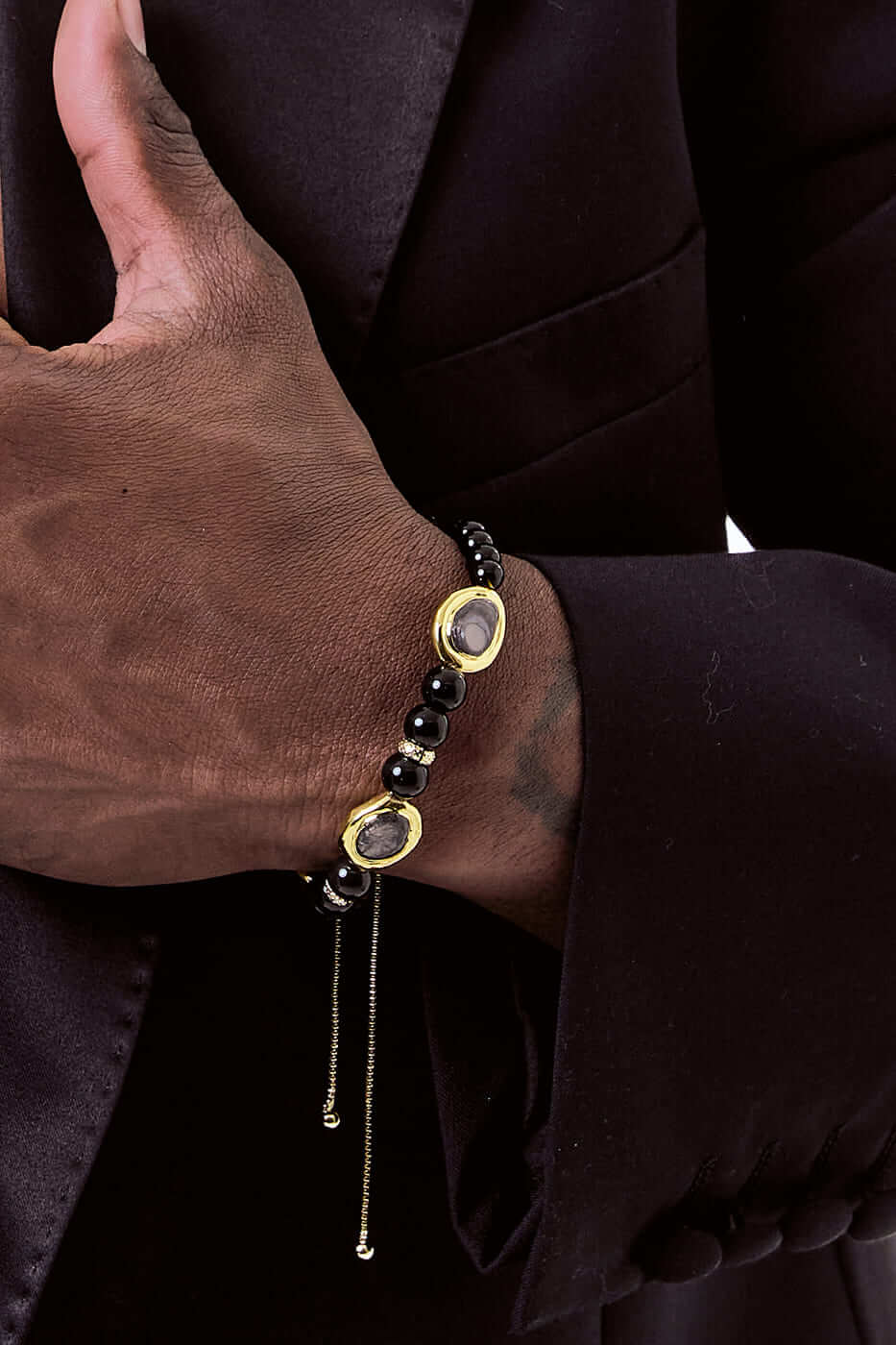 Brazalete Murano y Obsidiana Gold